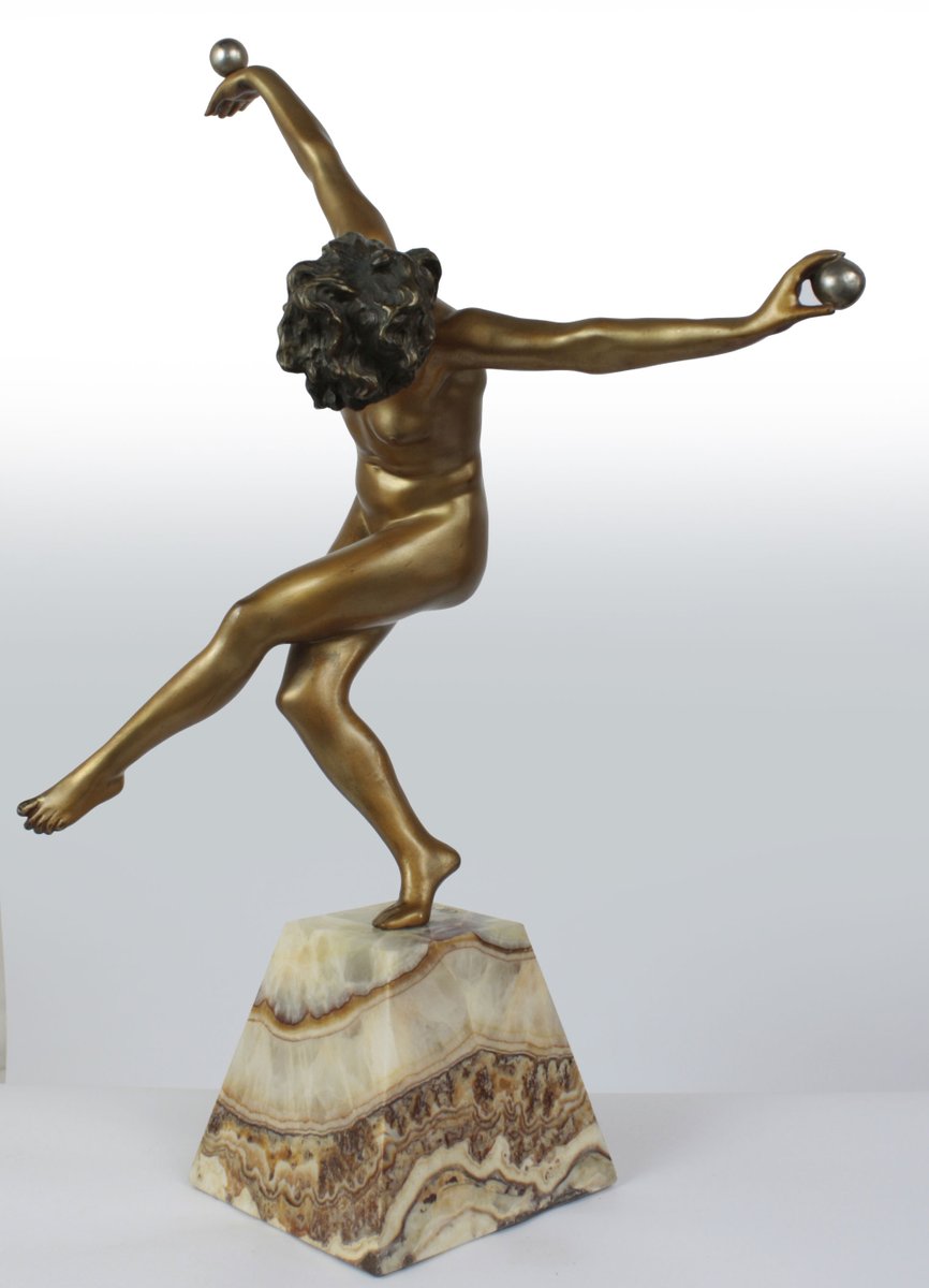 Art Deco Juggler Bronze Sculpture By Claire Jeanne Roberte Colinet