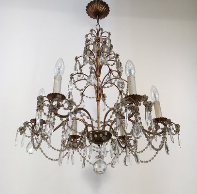 Lustre vintage en cristal et en métal doré en vente sur pamono Lustres désign Vintage