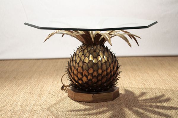 Ananas Tisch aus Messing & Glas von Maison Jansen bei Pamono kaufen