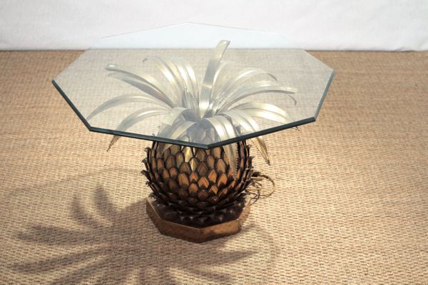 Ananas Tisch aus Messing & Glas von Maison Jansen bei Pamono kaufen
