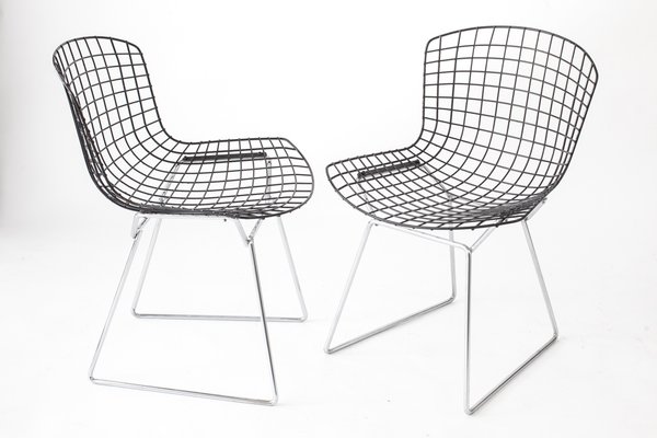 Bertoia Wire Chair vintage wire chairs with black seats & chromed basesharry Bertoia Wire Chair vintage wire chairs with black seats & chromed basesharry