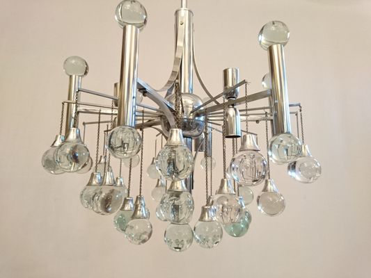 Lustre vintage en chrome et verre de sciolari en vente sur pamono Lustres désign Vintage