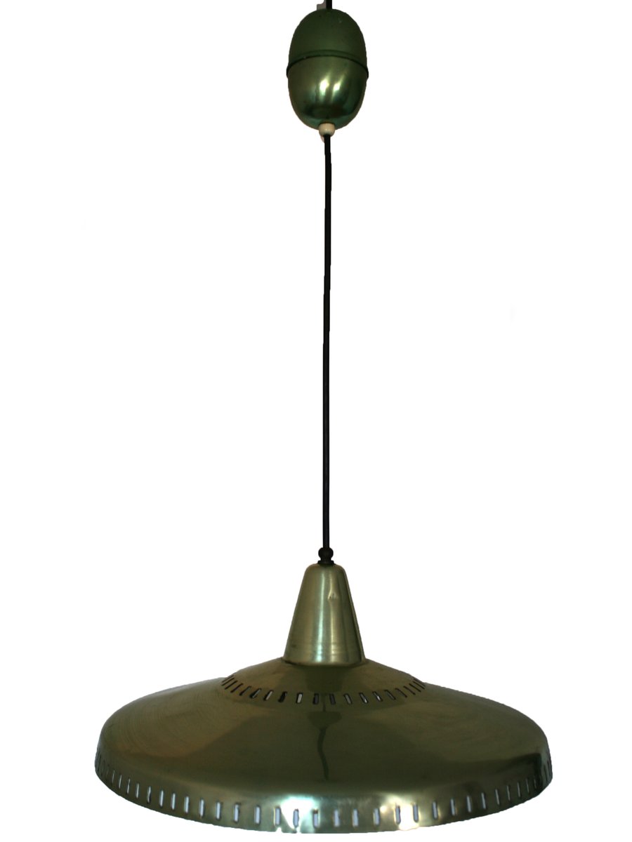 Vintage Green Metal Ceiling Lamp, 1950s for sale at Pamono