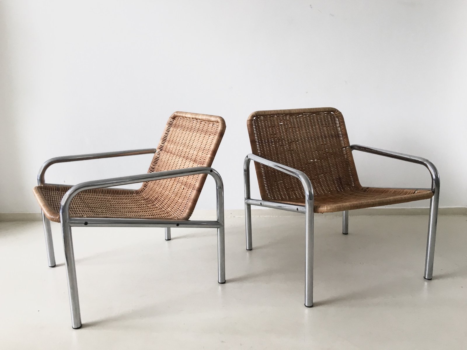 Vintage Wicker and Metal Lounge Chair, 1960s for sale at Pamono
