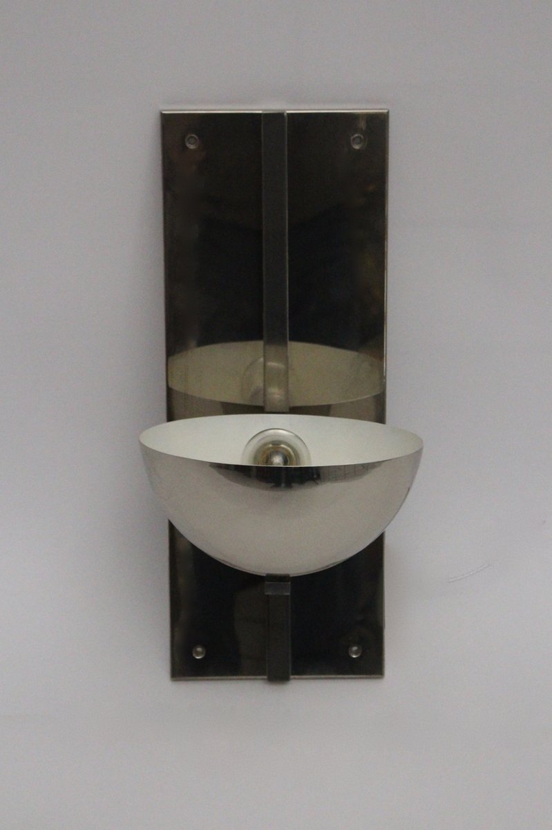 French Art Deco Style Chromed Metal Wall Lamp, 1980s for sale at Pamono