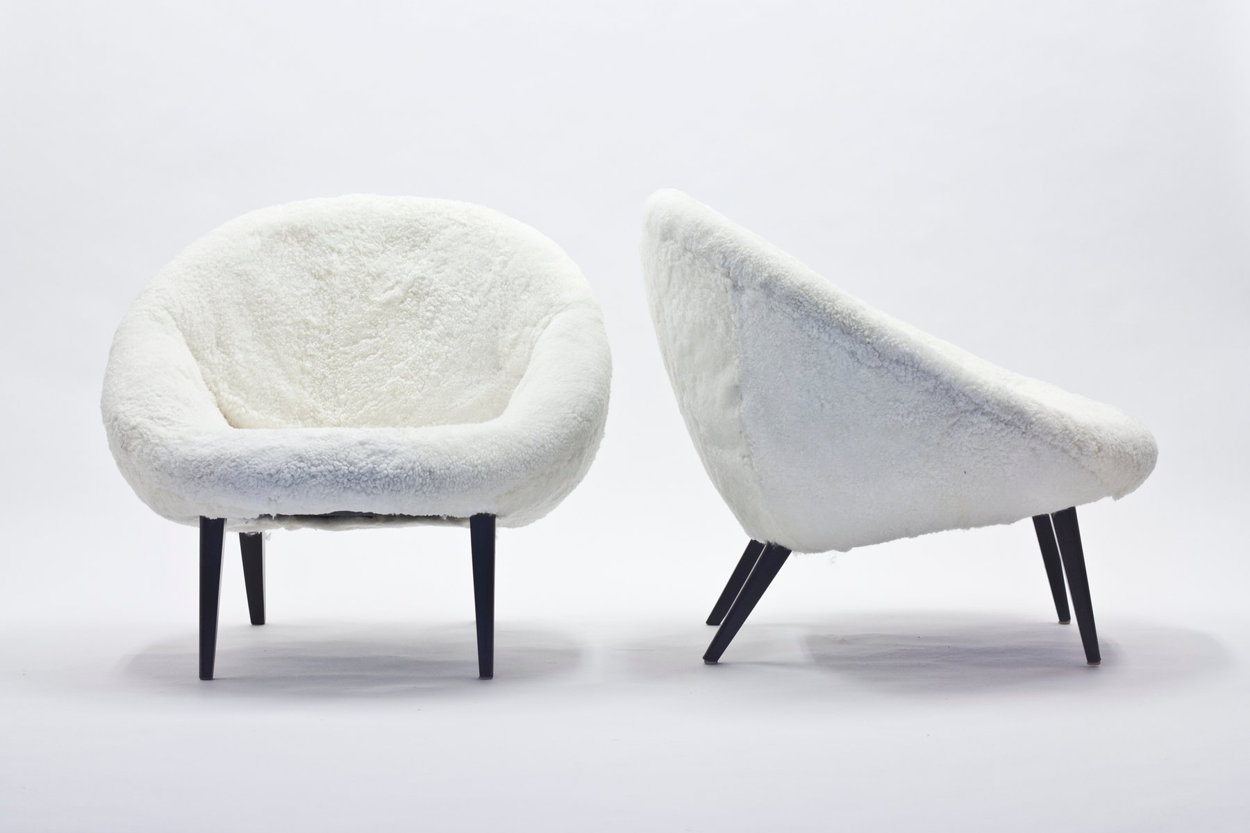 Skandinavische Lounge Sessel Aus Schafsfell 1950er 2er Set Bei