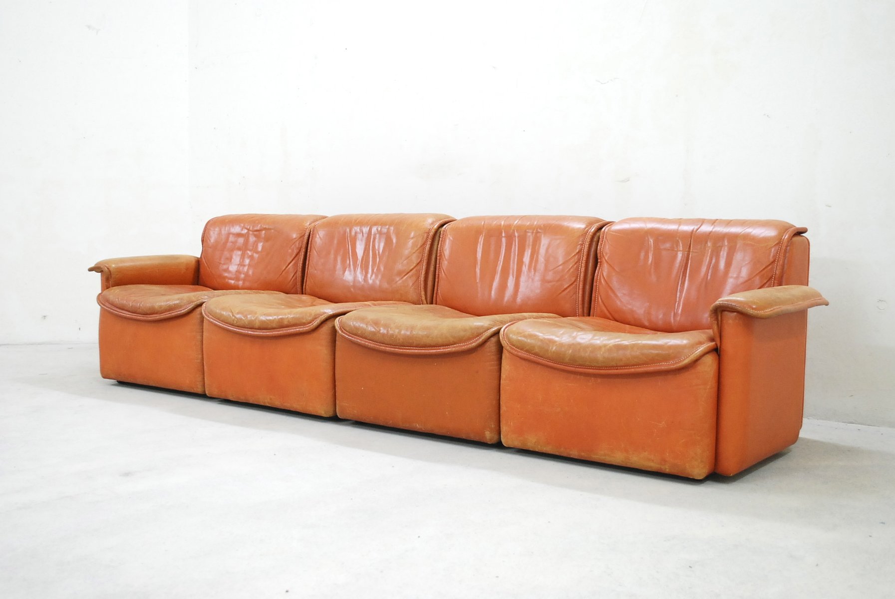 DS 12 Modular Cognac Leather Sofa from De Sede 1980 for sale at