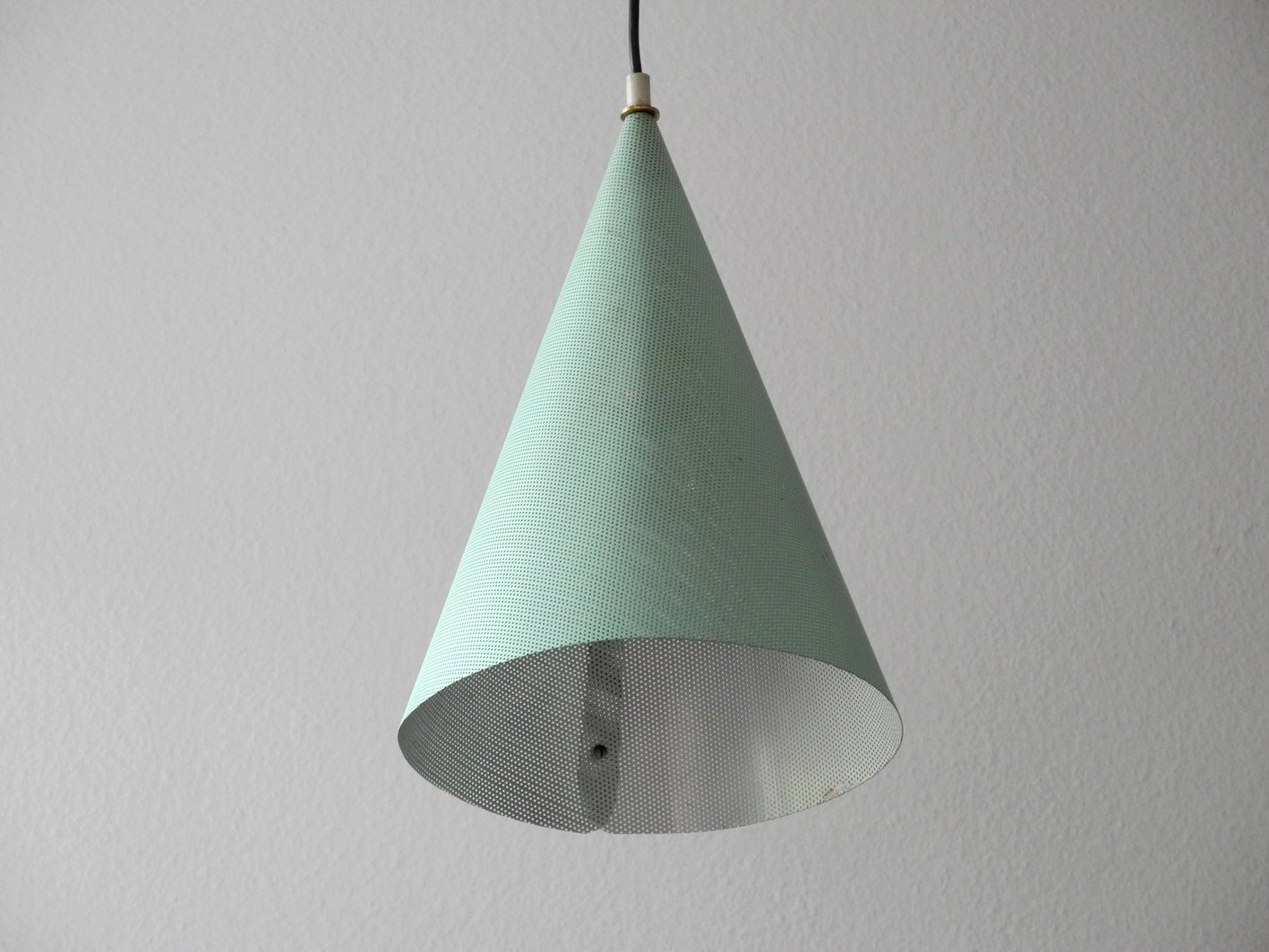 MidCentury Mint Green Perforated Metal Pendant Lamp for sale at Pamono