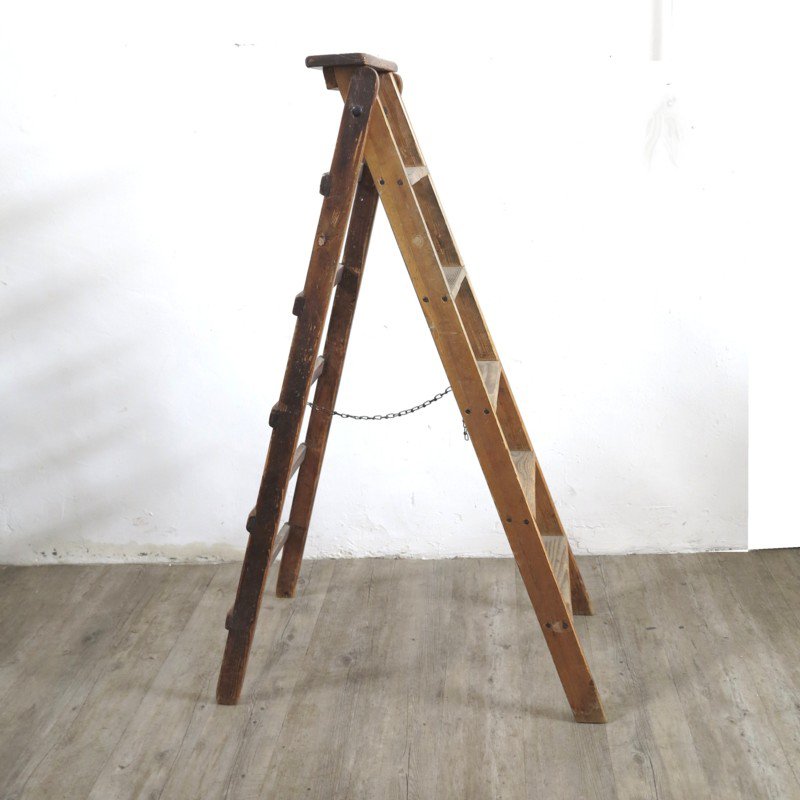 Industrial Wooden Foldable Ladder 1930s for sale at Pamono