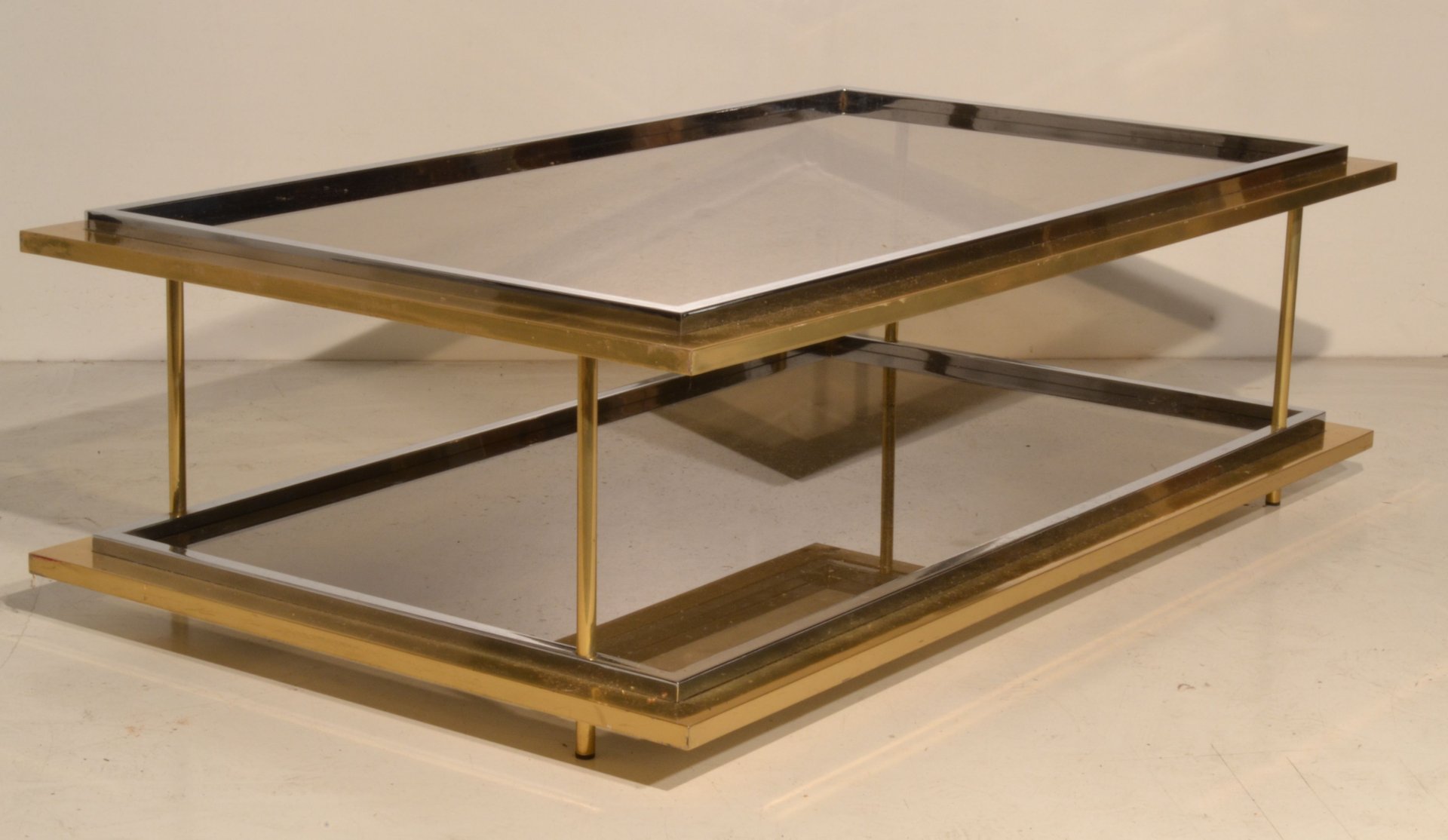 Vintage Italian Glass & Brass Coffee Table, 1970s for sale at Pamono