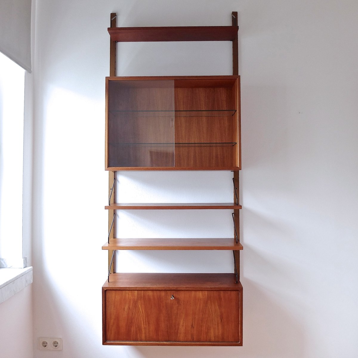 Mid Century Teak Wall Unit With Glass Cabinet And Secretaire By Poul Cadovius For Cado For Sale At