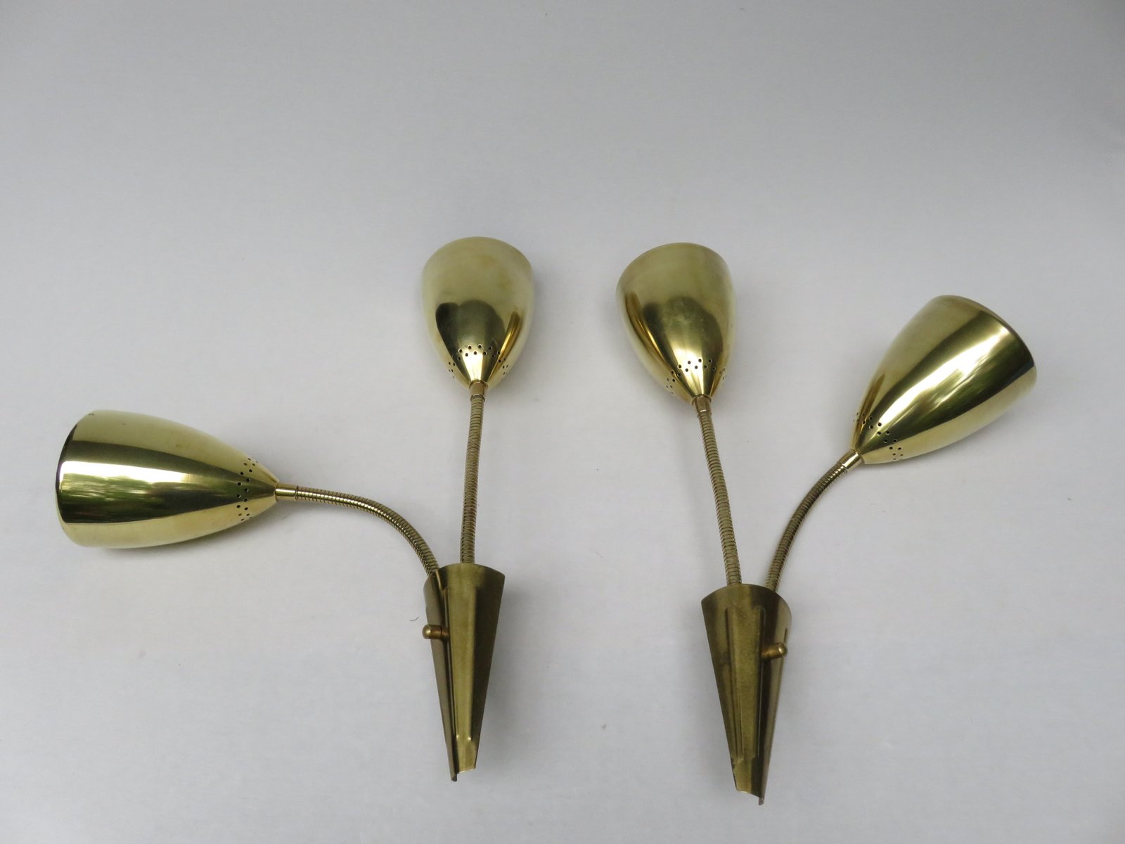 Brass Wall Lights with Flexible Arms, Set of 2 for sale at Pamono