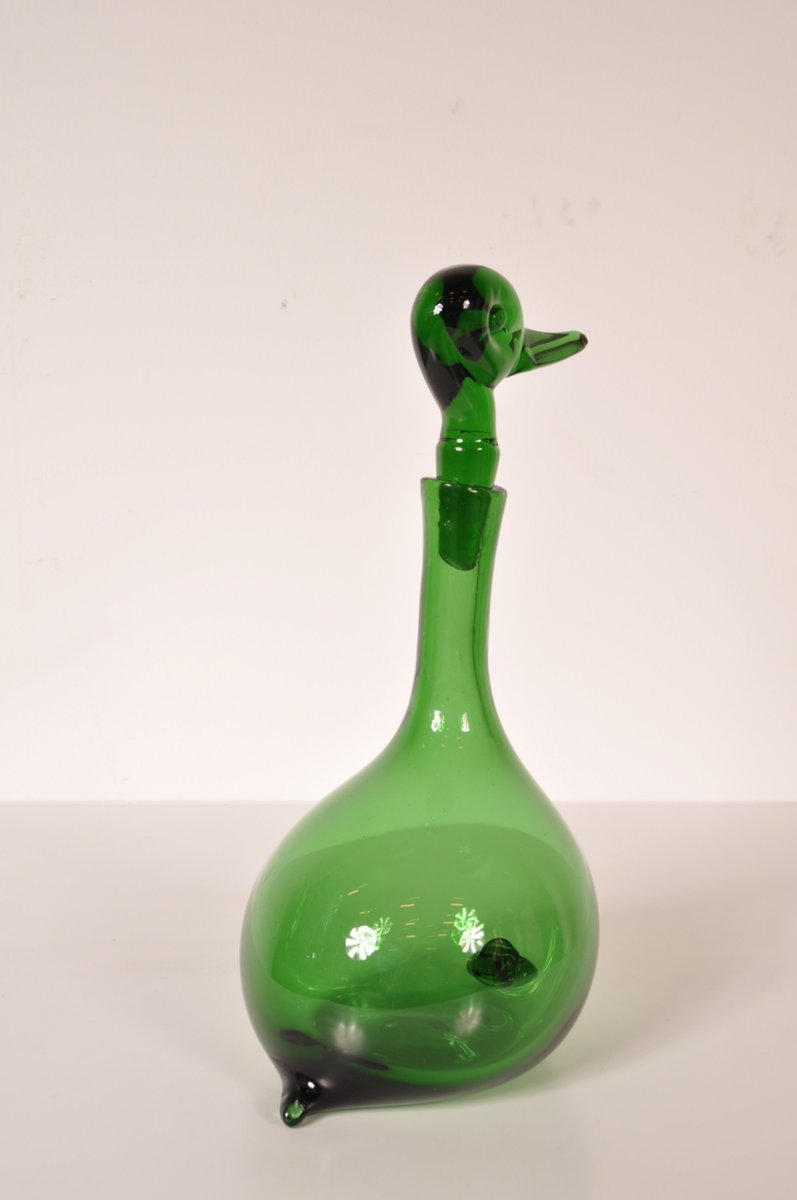 Italian DuckShaped Green Glass Carafe, 1960s for sale at Pamono
