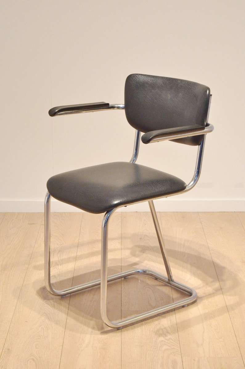 Dutch Tubular Chrome 200 Series Office Chair by W.H. Gispen, 1950s for