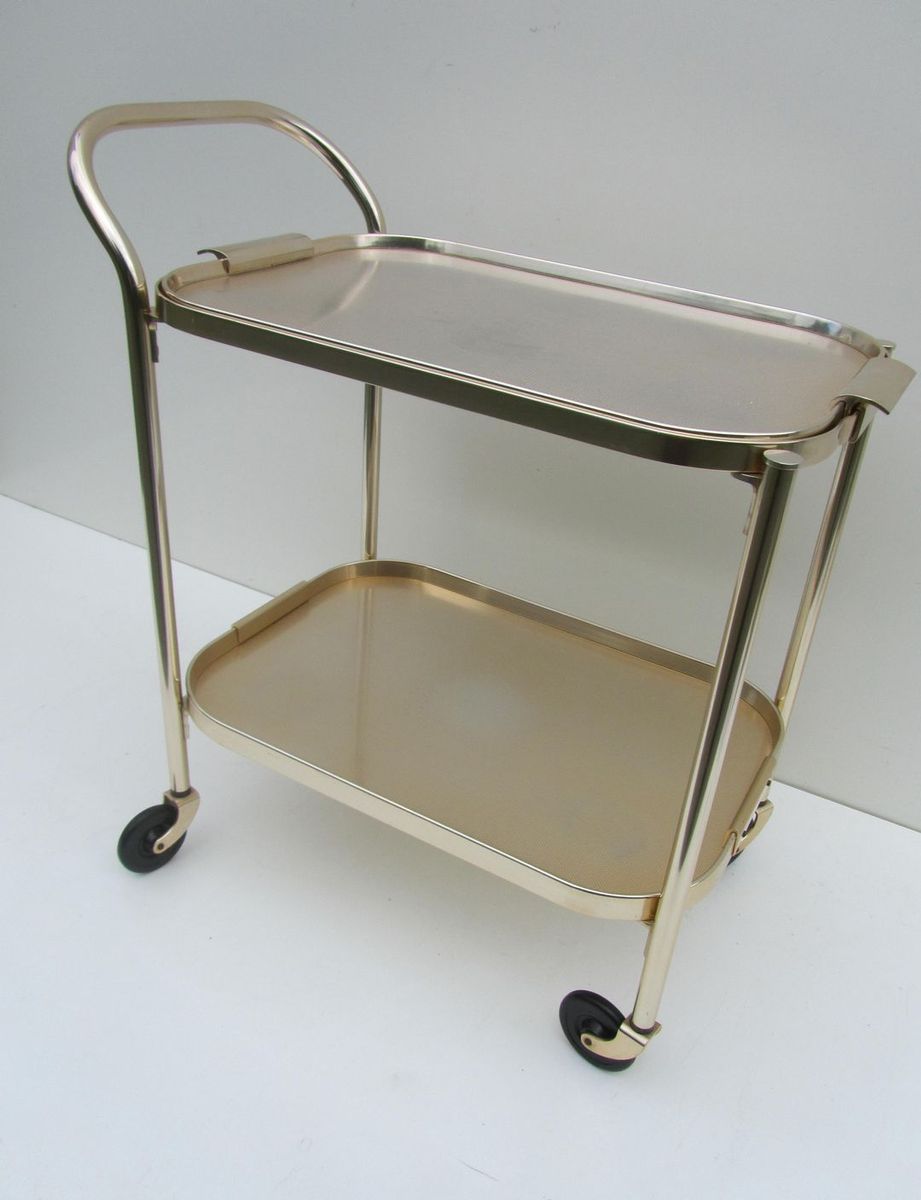 Mid-Century Modern British Gold Metal Serving Trolley from Kaymet ...