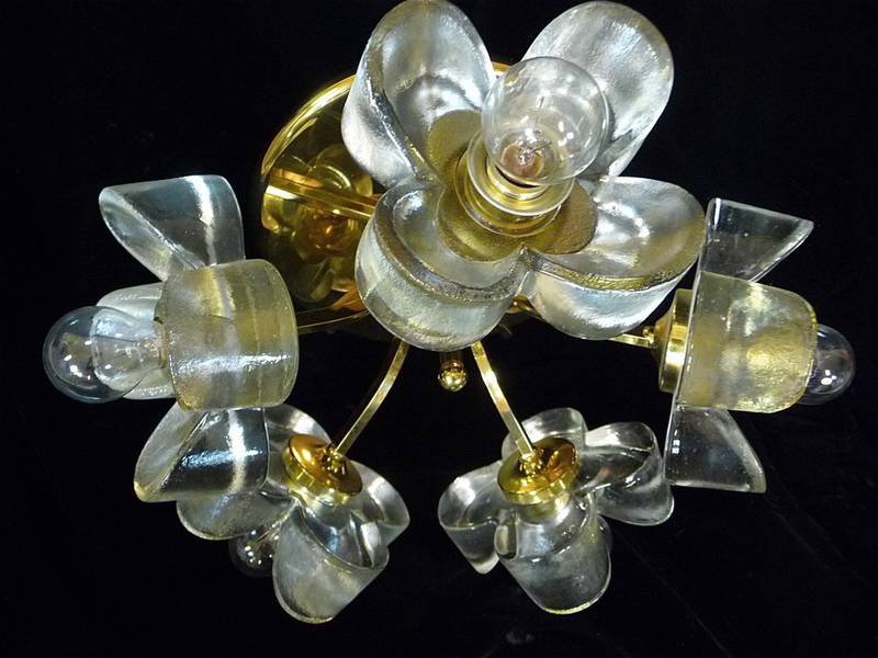 Messing kronleuchter mit glasblumen von mazzega, 1960er bei pamono ...