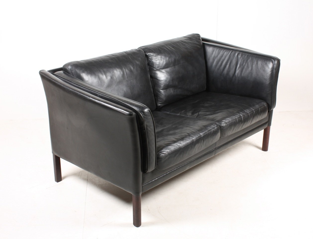 Danish Two Seater Black Leather Sofa 1980s for sale at Pamono