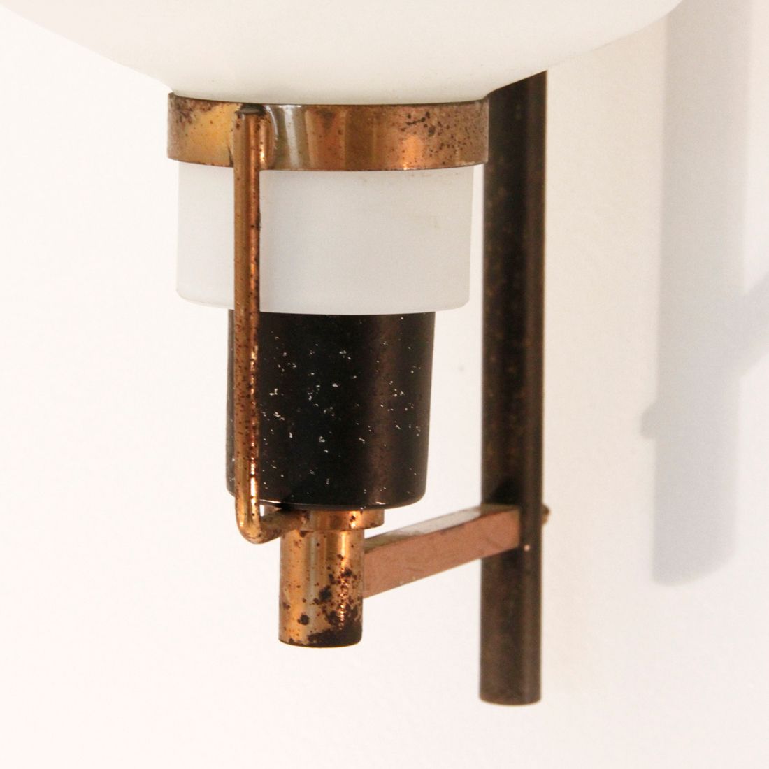 Italian Brass & Glass Wall Light, 1950s, set of 3 for sale at Pamono