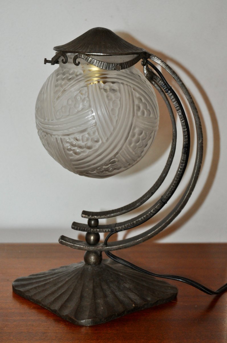 Vintage French Wrought Iron Art Deco Table Lamps, Set of 2 for sale at Pamono