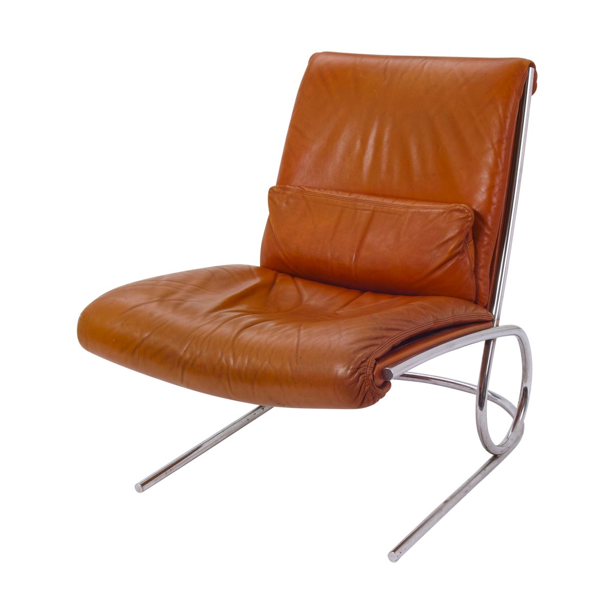 Fauteuil vintage chrome et orange en cuir en vente sur pamono