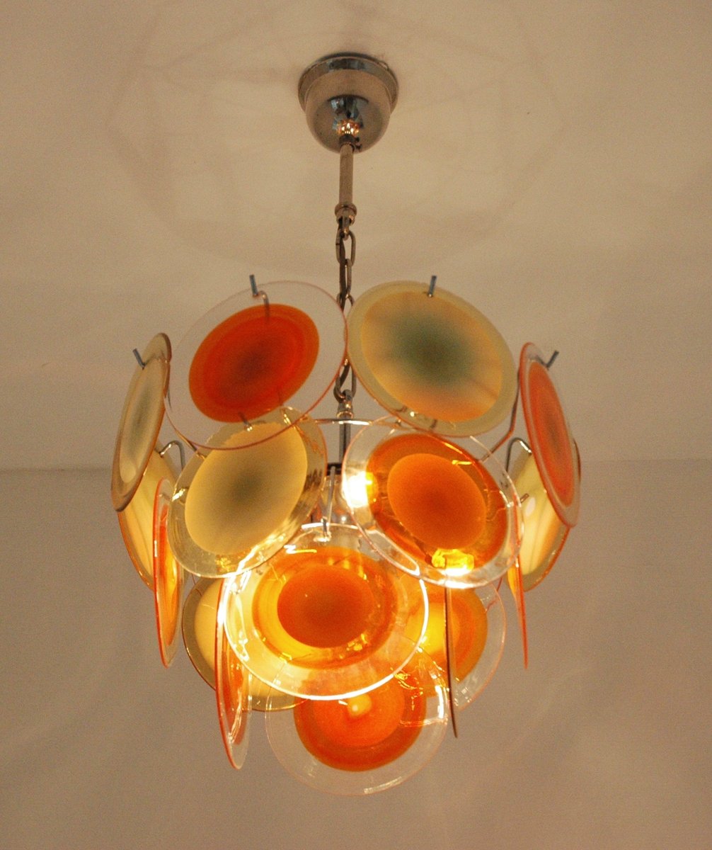 Italian Yellow and Orange Murano Glass Chandelier from Vistosi, 1960s ...