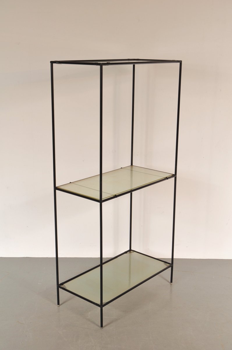 Small Black Metal & Glass Shelf by Poul Cadovius for Abstracta, 1960s