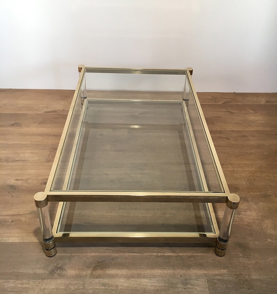 Grande table basse en laiton et en verre, 1970s en vente sur pamono