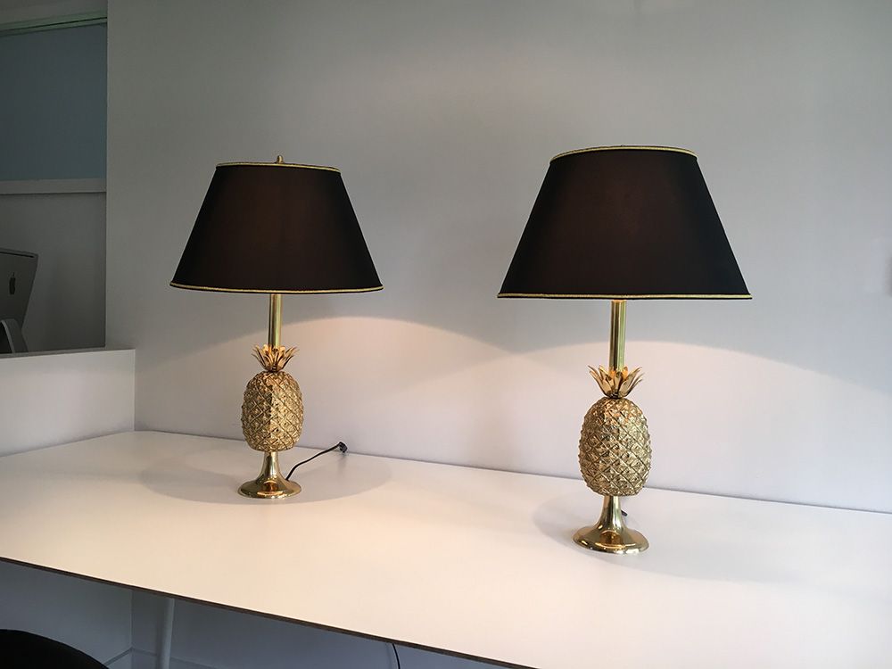 Vintage Ananas Tischlampen aus Messing, 1970er, 2er Set bei Pamono ...