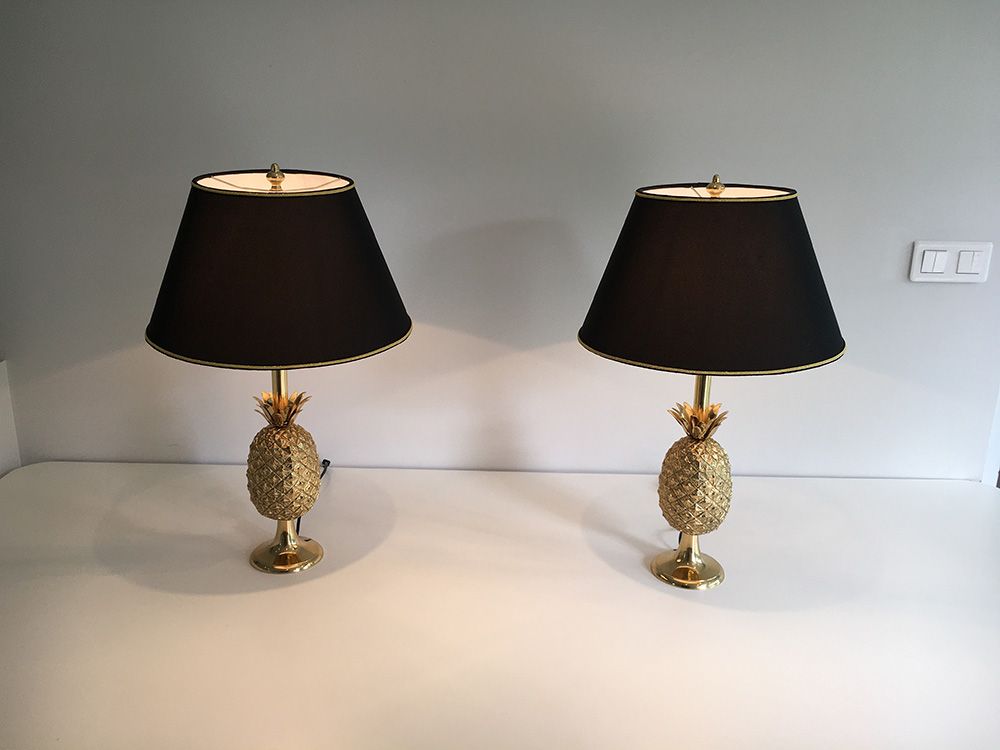 Vintage Ananas Tischlampen aus Messing, 1970er, 2er Set bei Pamono ...