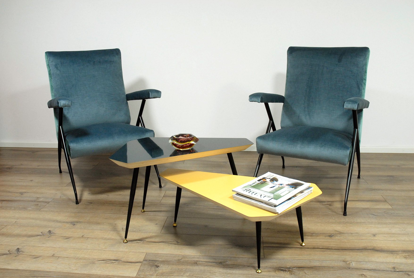 Blaue mid century samtsessel 2er set