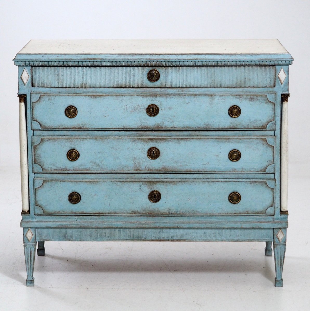 Antique Blue Gustavian Chest of Drawers for sale at Pamono