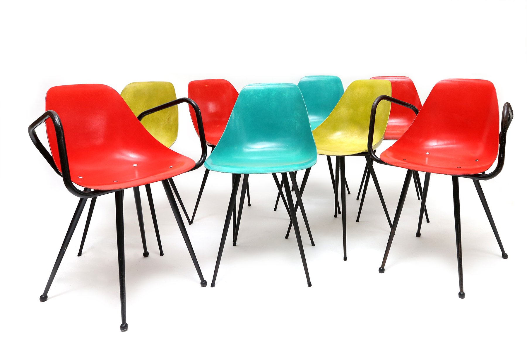 colorful dining chairs by pierre guariche set of 8 4