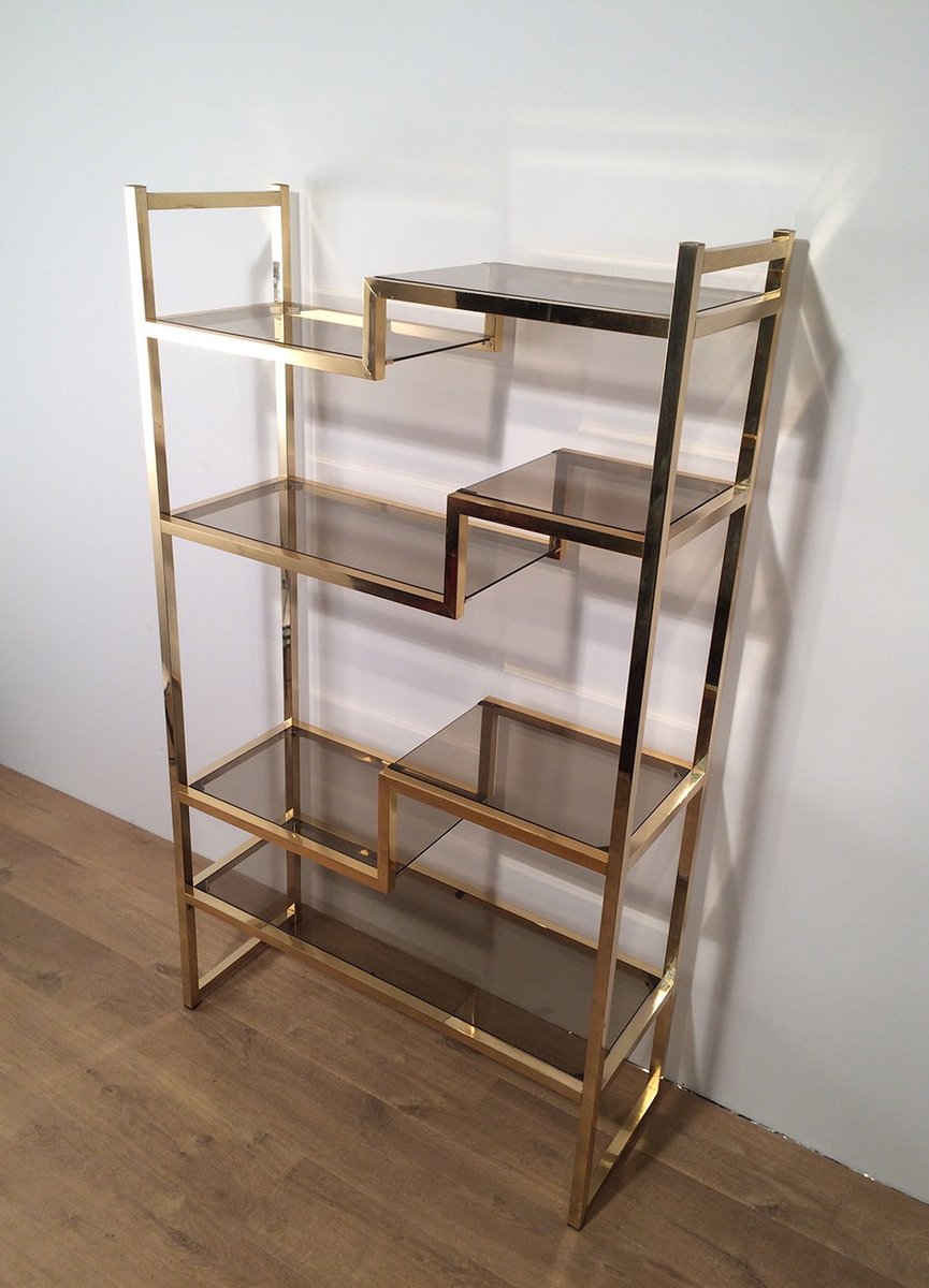 Brass & Glass Shelving Unit, 1960s for sale at Pamono