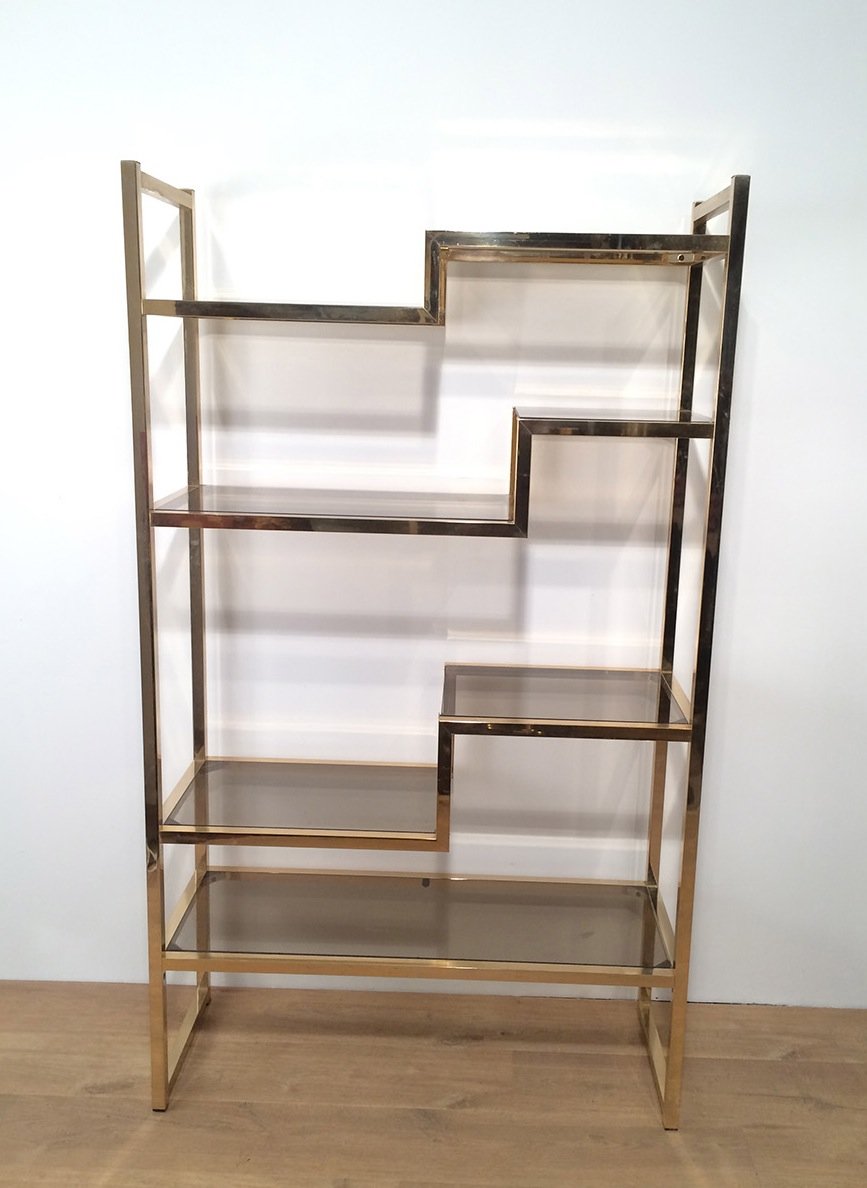 Brass & Glass Shelving Unit, 1960s for sale at Pamono