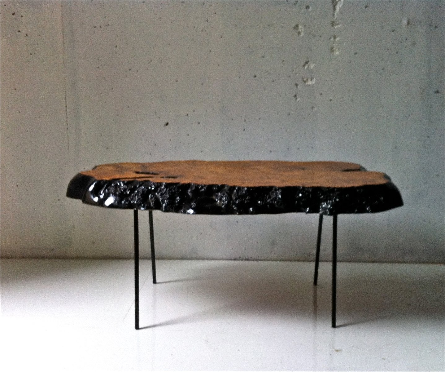 Vintage Black Painted Olive Wood Coffee Table for sale at Pamono