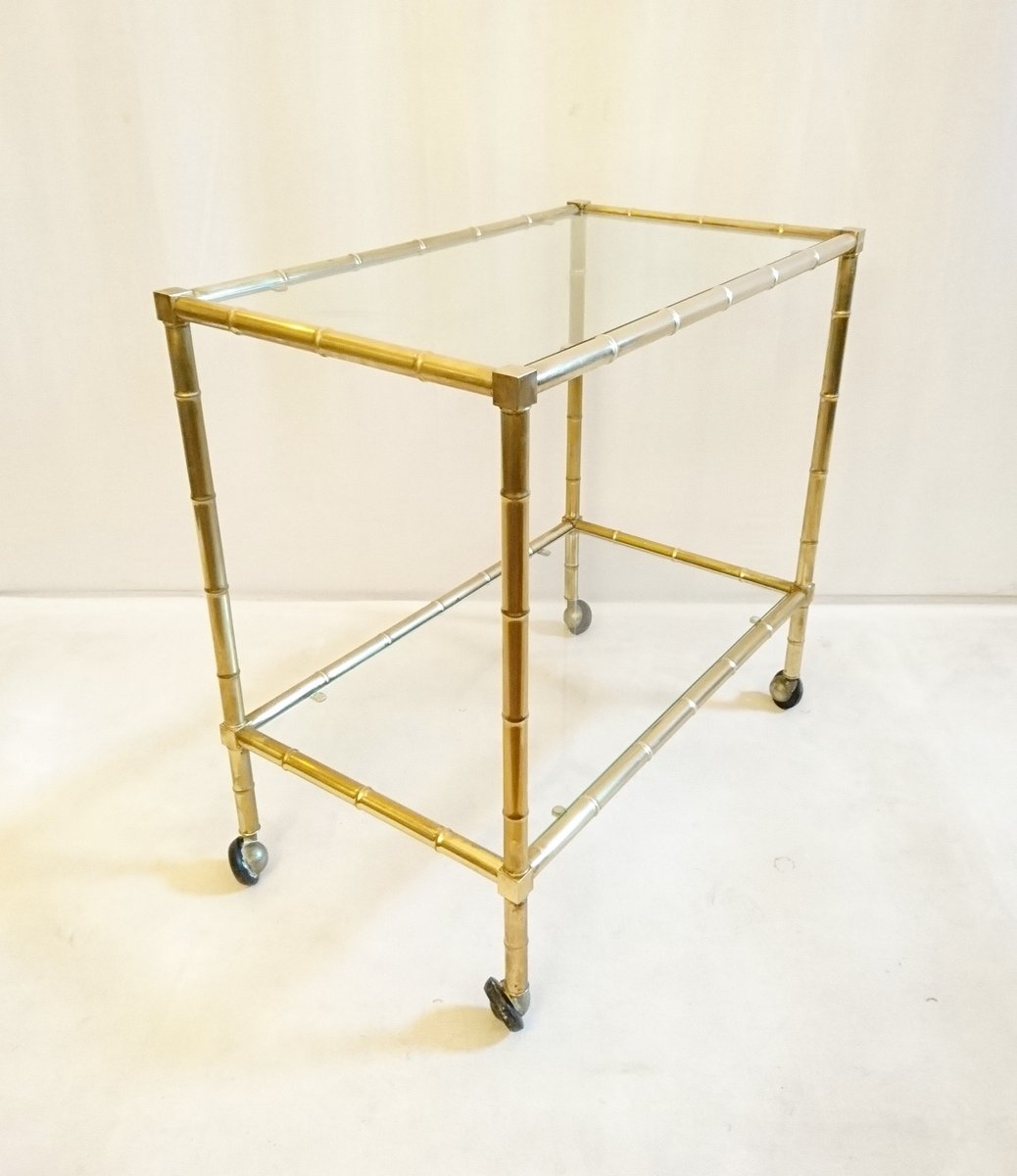 Vintage Faux Bamboo Brass Bar Cart for sale at Pamono