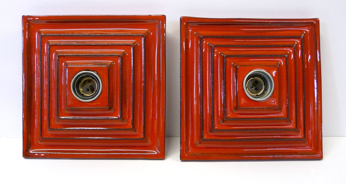 German Red Ceramic Wall Lights, Set of 2 for sale at Pamono