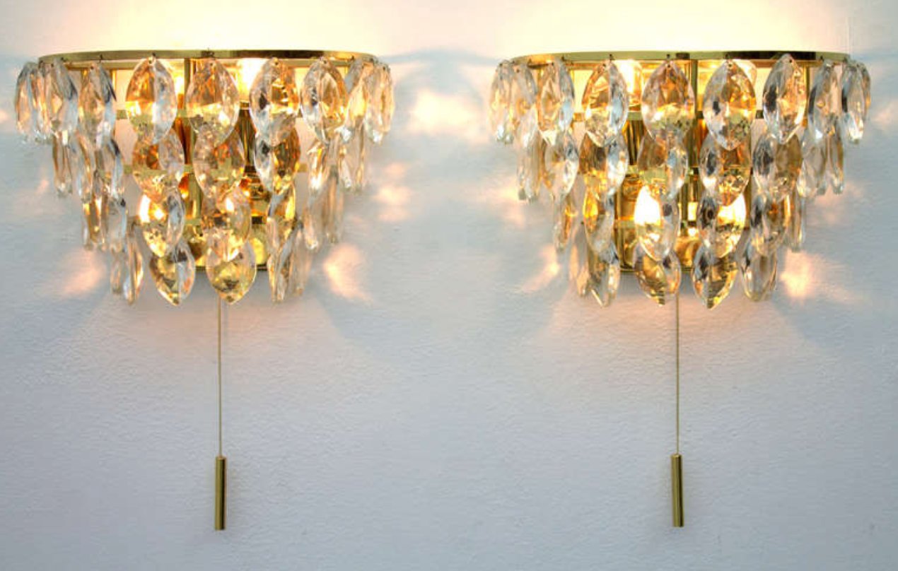 Crystal Glass Wall Sconces, 1960s, Set of 2 for sale at Pamono