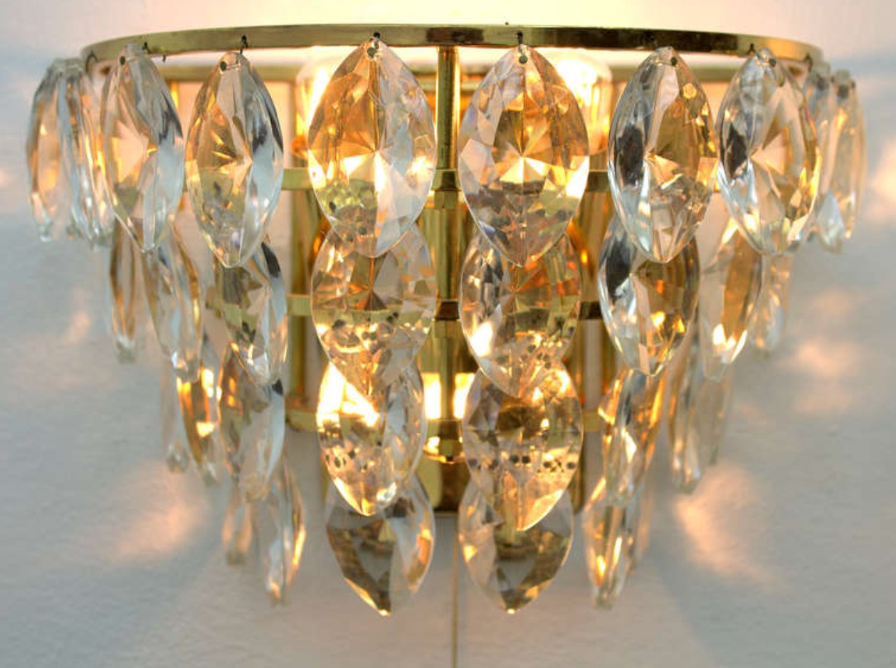 Crystal Glass Wall Sconces, 1960s, Set of 2 for sale at Pamono