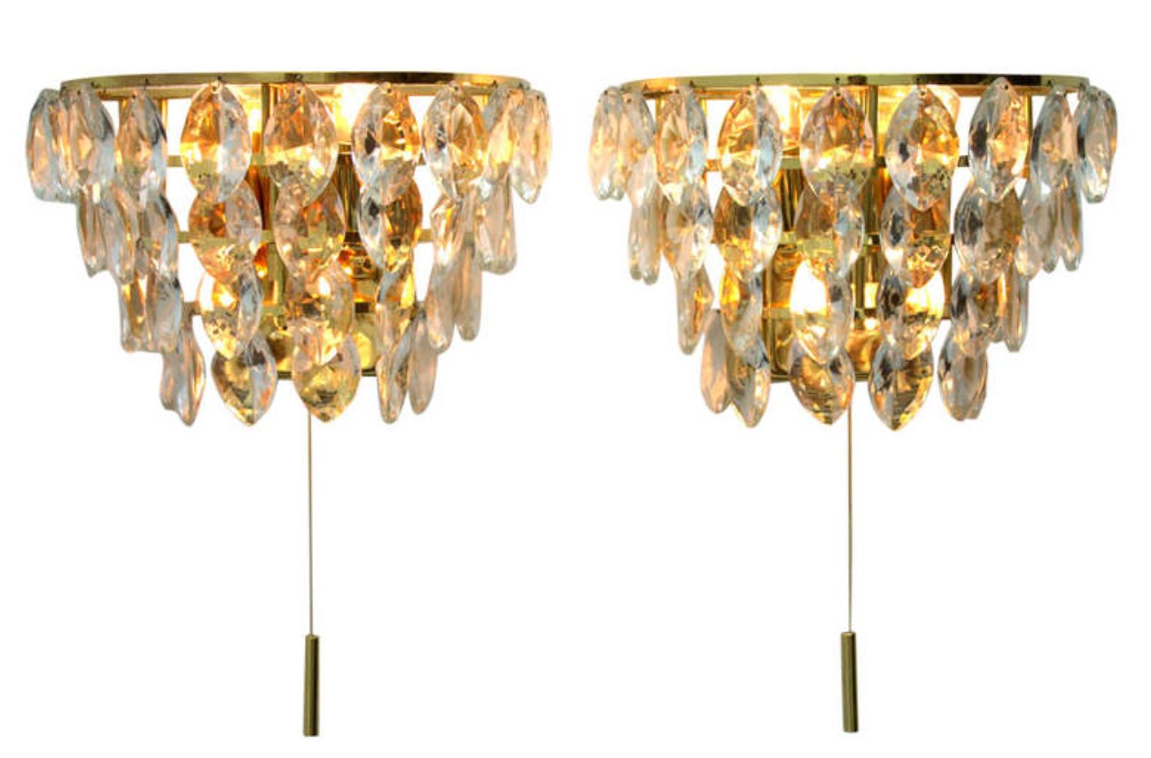 Crystal Glass Wall Sconces, 1960s, Set of 2 for sale at Pamono