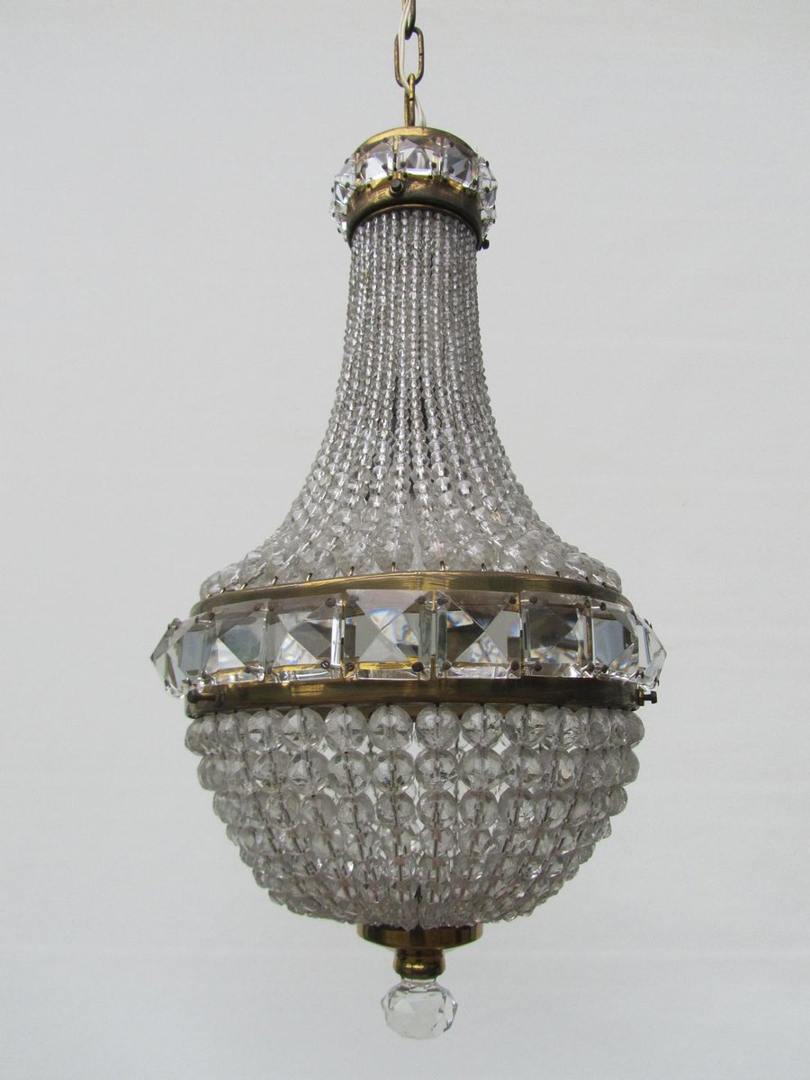 Vintage French Crystal Beaded Basket Chandelier for sale at Pamono
