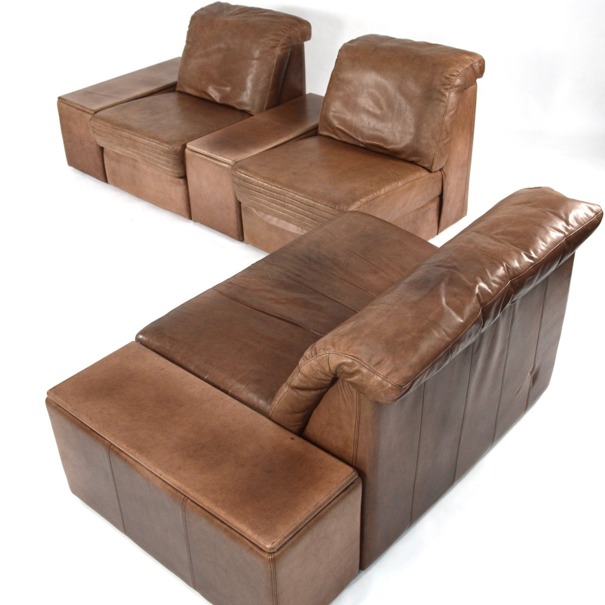 Modulares braunes vintage leder wohnzimmer set bei pamono kaufen