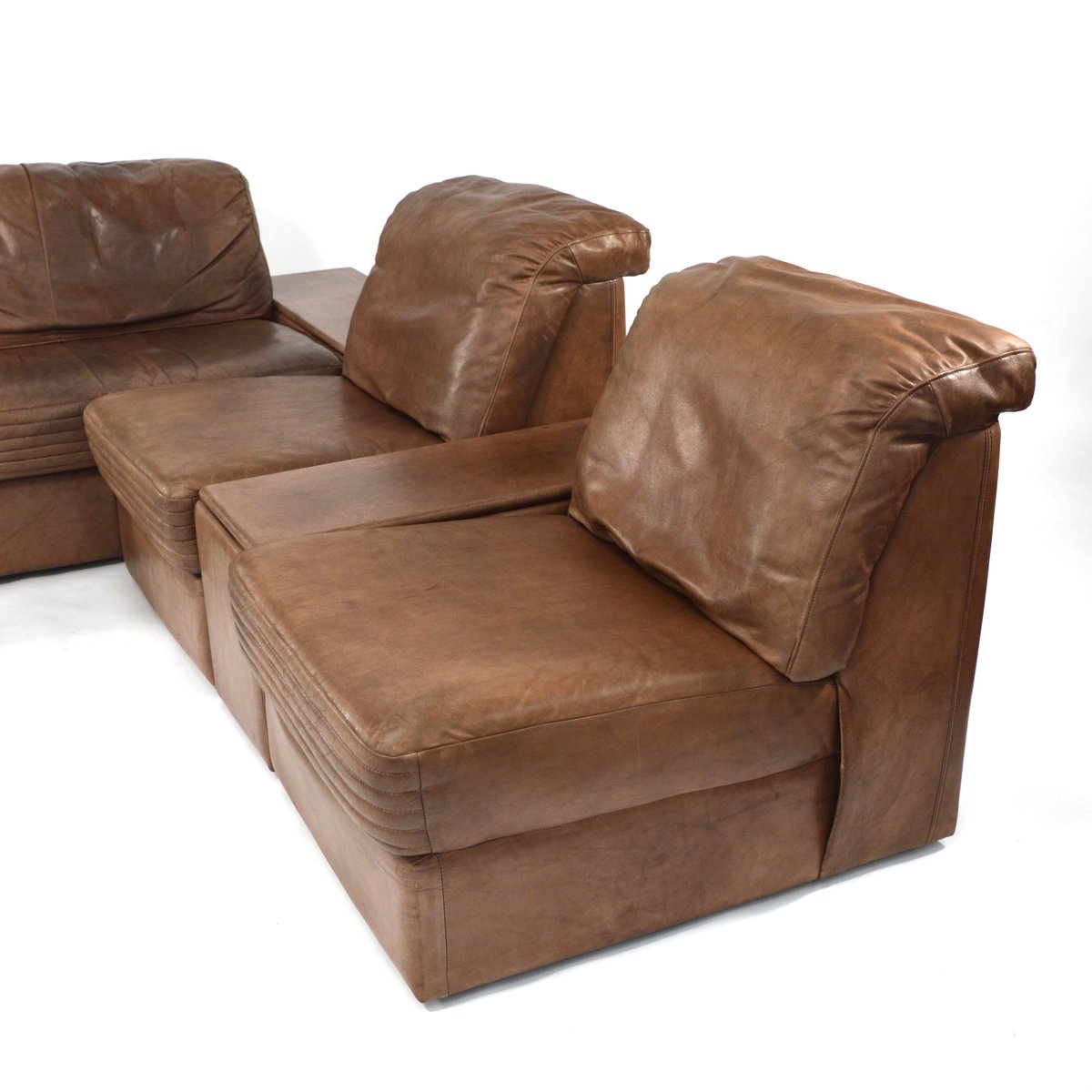 Modulares braunes vintage leder wohnzimmer set bei pamono kaufen