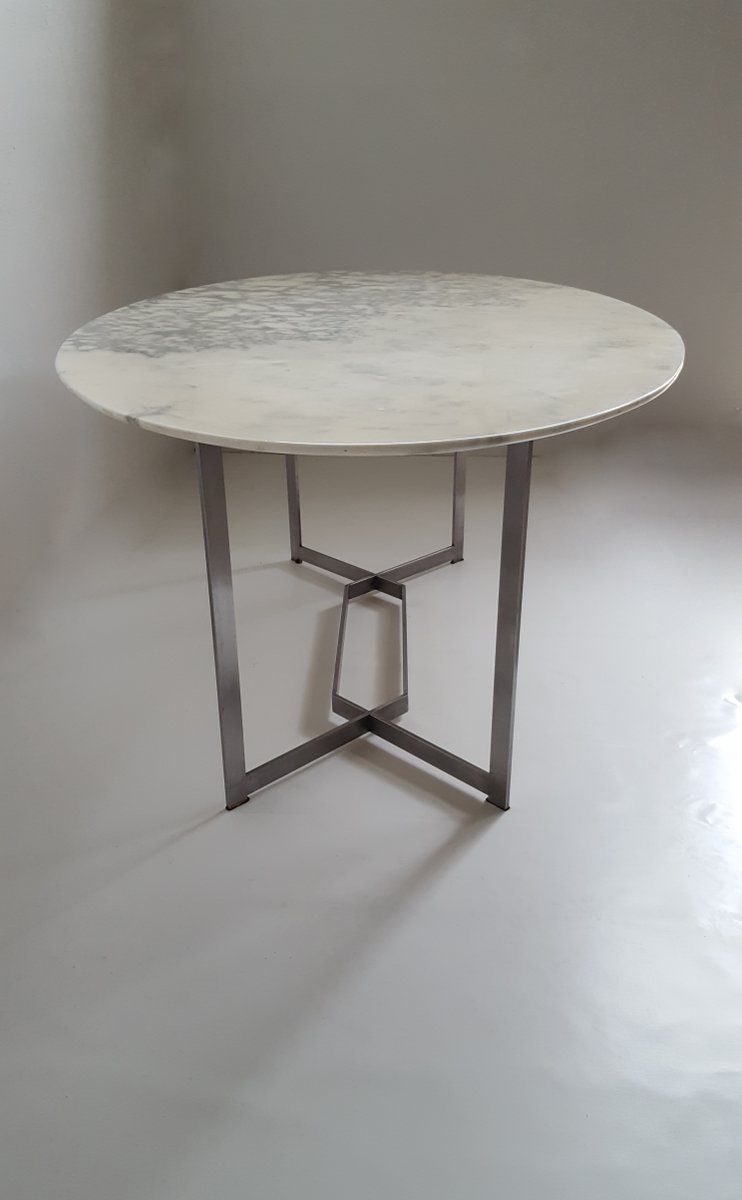 French Oval Marble amp; Stainless Steel Dining Table by Paul Legeard 