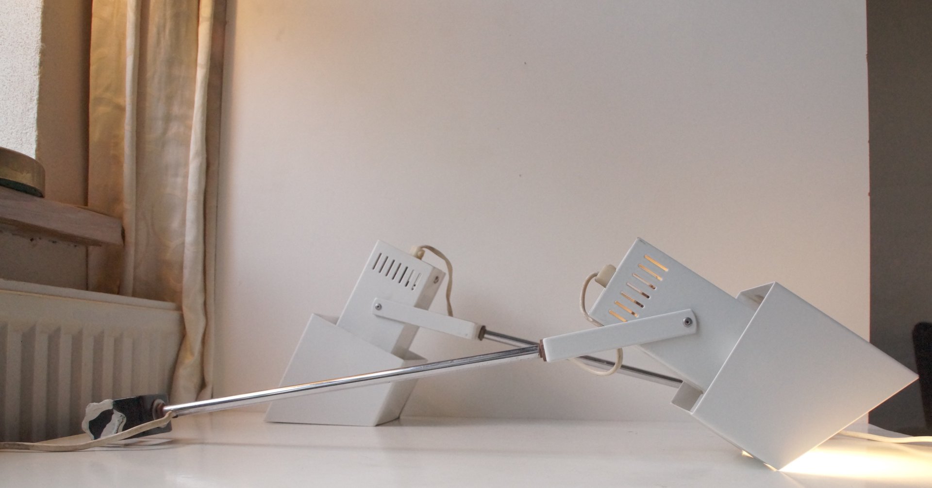 Danish Modernist Adjustable White Wall Lamps, 1970, Set of 2 for sale at Pamono
