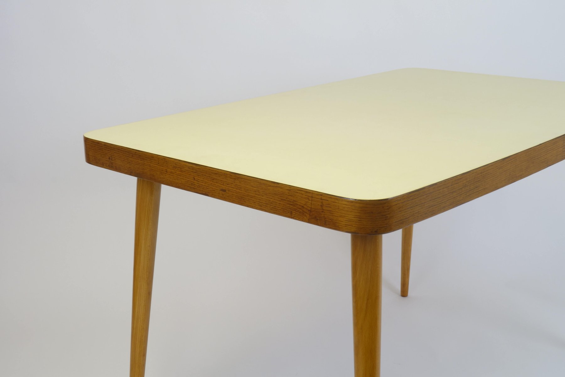 Yellow Top Wooden Dining Table, 1950s for sale at Pamono