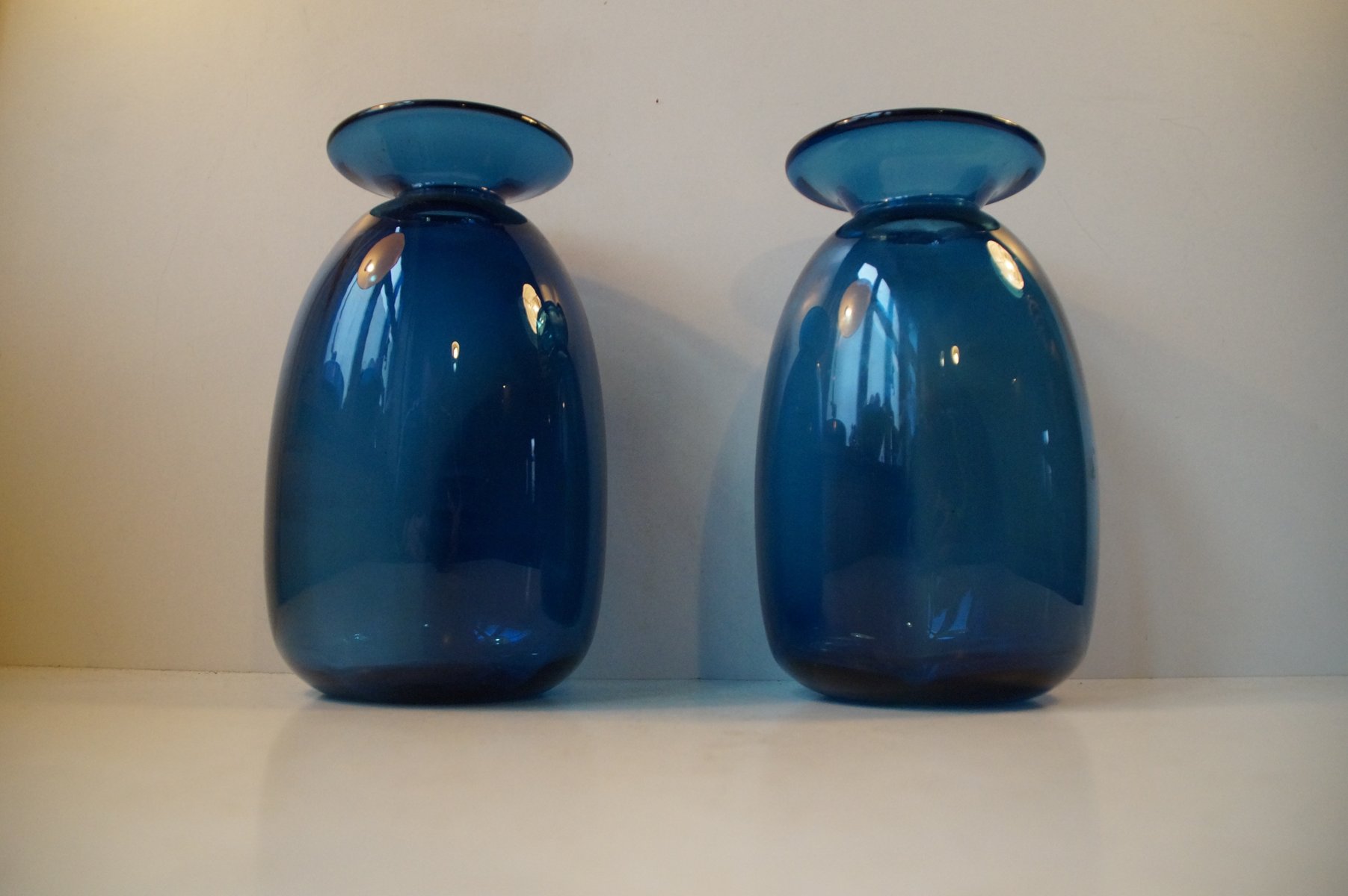 Danish Blue Capri Glass Vases by Jacob E. Bang for Holmegaard, 1960s