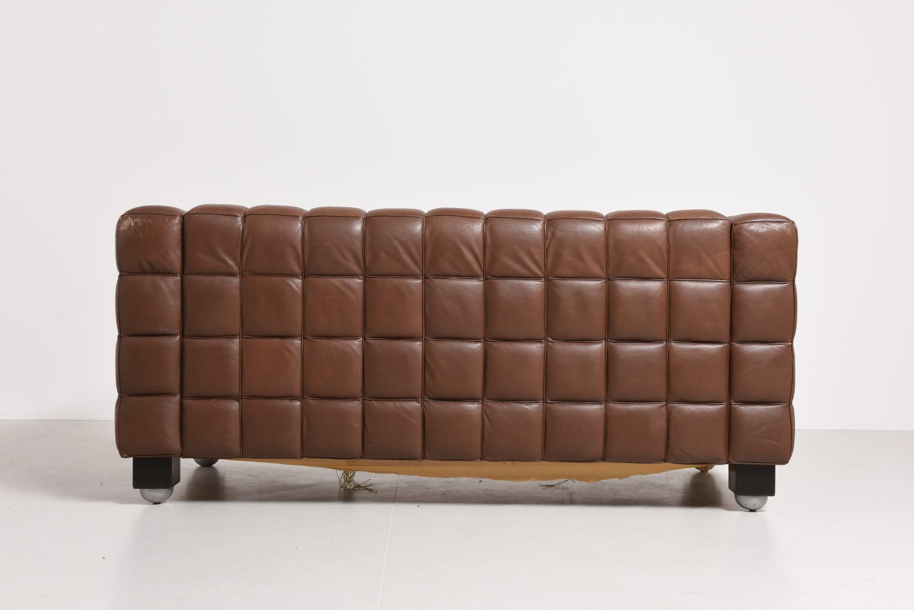 Kubus Brown Leather Sofa by Josef Hoffmann for Wittmann 1910s for