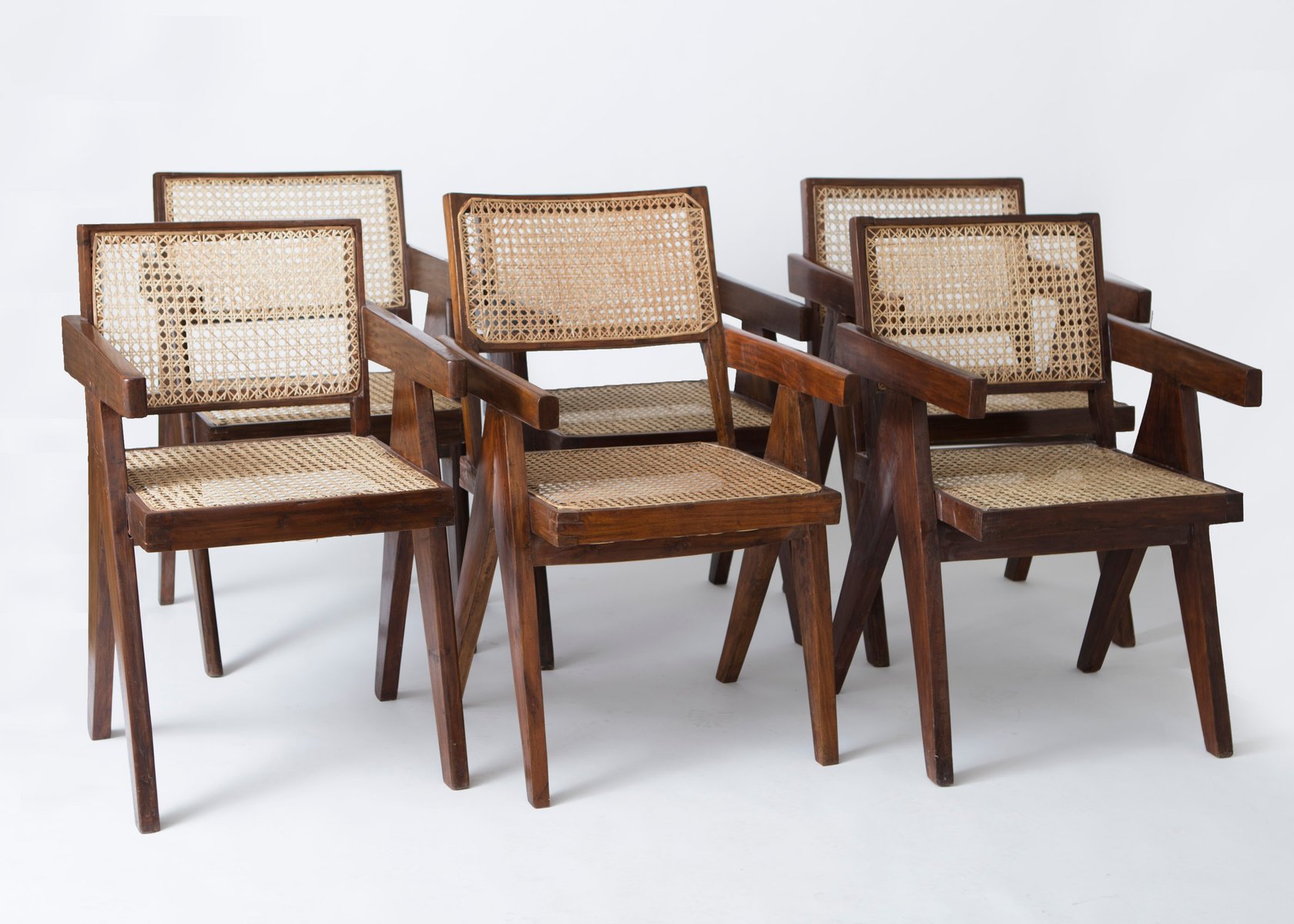 Office Cane Chairs by Pierre Jeanneret, Set of 6 for sale at Pamono