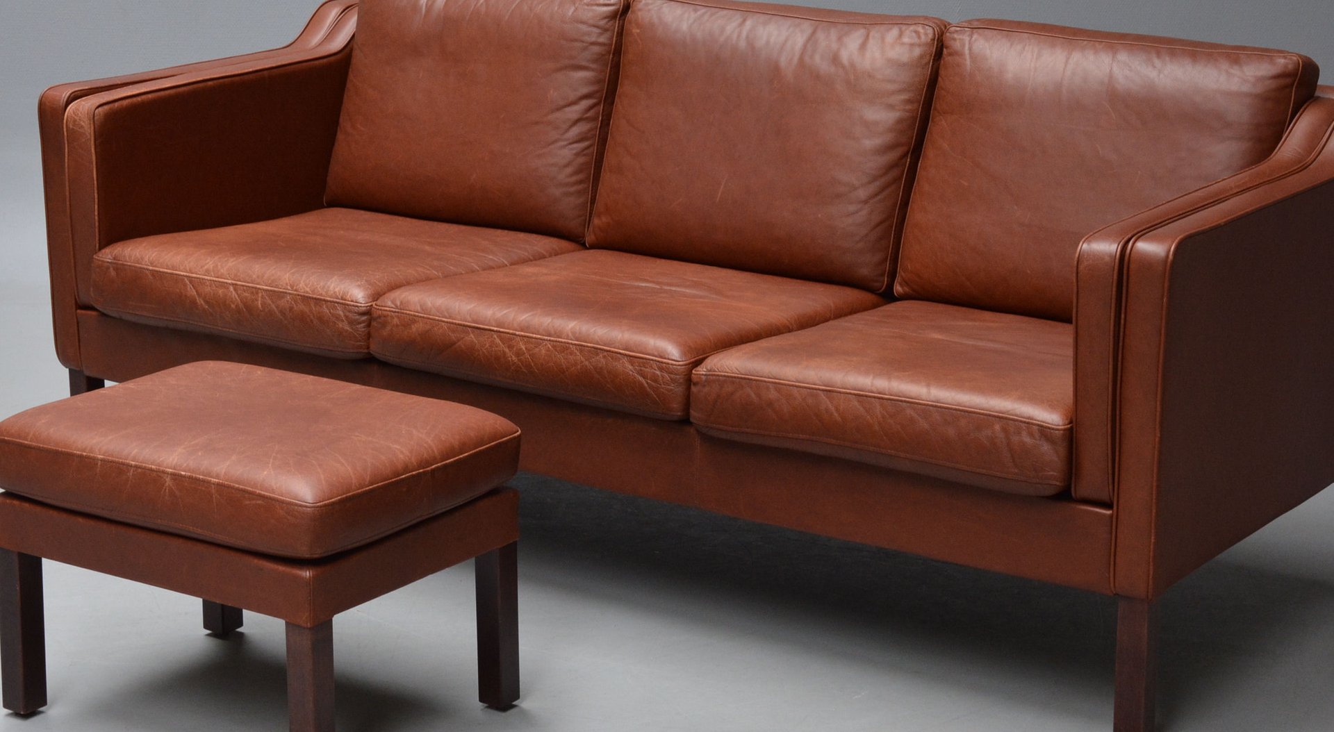 Brown Leather Sofa with Stool 1960s for sale at Pamono